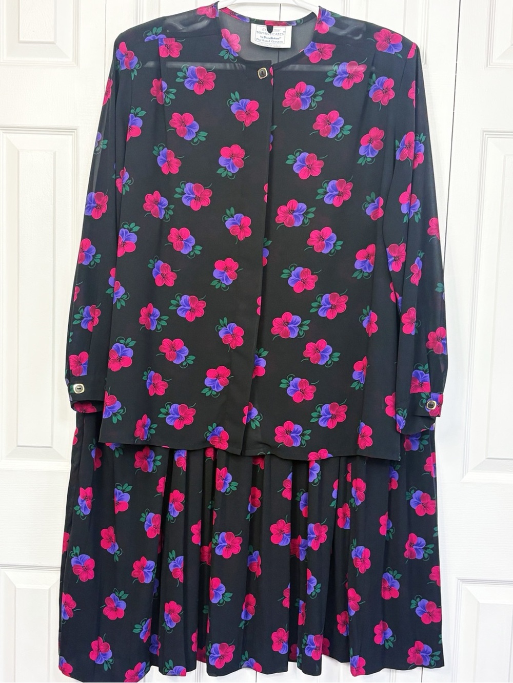 Vintage Pendleton Country Sophisticates Sheer Black Floral 2 PC Skirt Set 22W